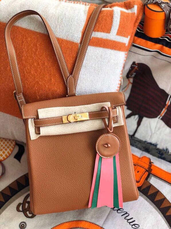 Hermes Kelly Ado Backpack In Brown Clemence Leather